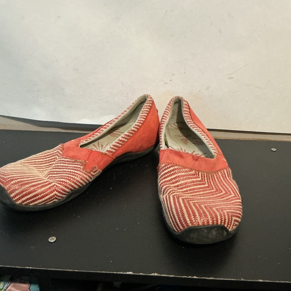 Ahnu Jackie Pro Slip-On Shoes Orange White Striped Loafers Mens 8.5 AF2295GRND
